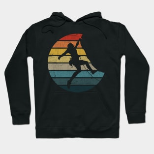 Bouldering Silhouette On A Distressed Retro Sunset graphic Hoodie